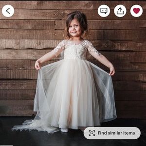 Lace Flower Girl Dress, Caramel Color with tulle and bow